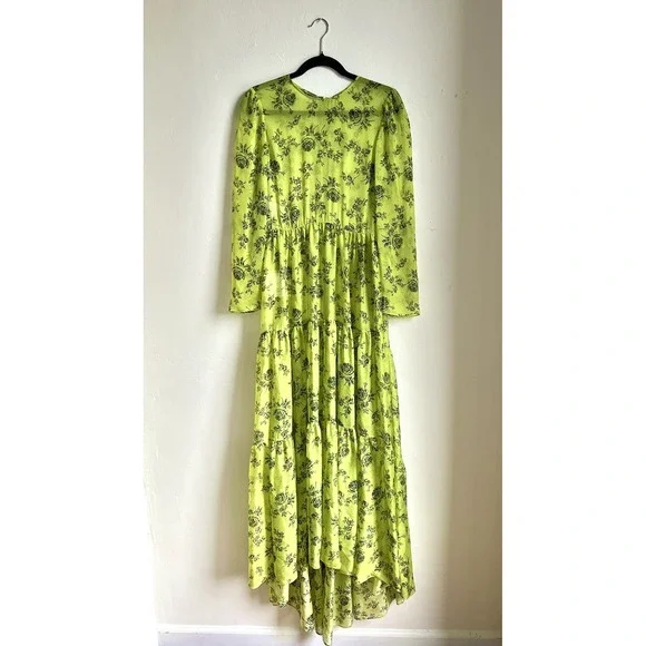 Philosophy Di Lorenzo Serafini New Tags Green Silk Maxi Dress Sheer Italy 40